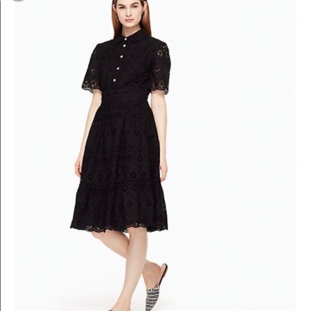 Kate Spade Black Eyelet Flounce Shirt Dress Sz.8 - Picture 1 of 16